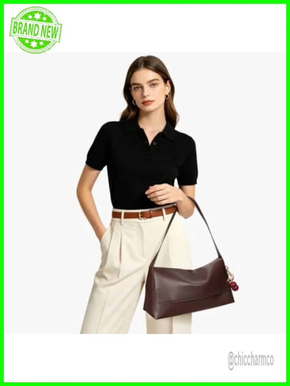 Women's Faux Leather Large Hobo Shoulder Bag with Cherry Charm